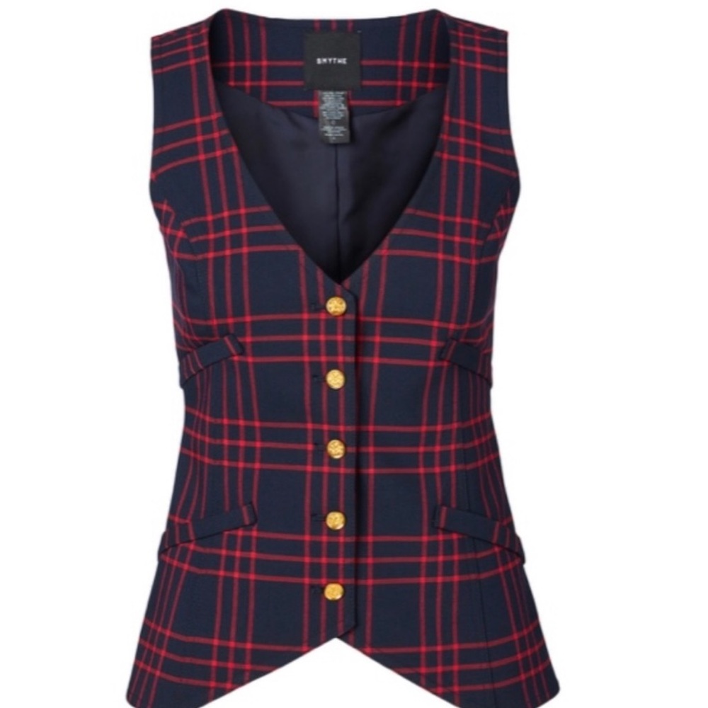 Smythe Women's Navy and Red Plaid Vest